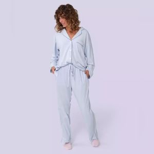 Purple + Sleepy Jones, XL Woman's Pajamas, Morning Mist, Bamboo Mix fabric
